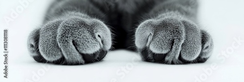 Close-up of a cat's paws resting on a soft surface. photo