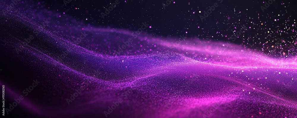 Fototapeta premium Grainy gradient background purple pink abstract glowing color wave black dark backdrop, noise texture banner poster header design