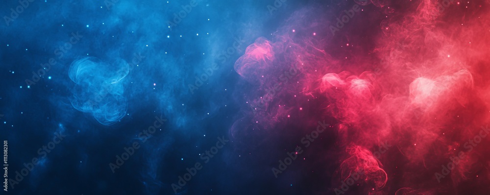 Fototapeta premium Grainy background, blue red abstract glowing color shape dark noisy banner, poster header backdrop design