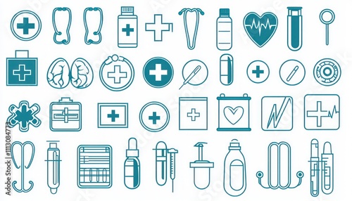 Large collection 330 medical web icons in a line style, perfect for health applications