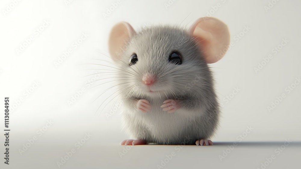 Adorable grey mouse sitting on white background. Adorable grey mouse sitting on white background.