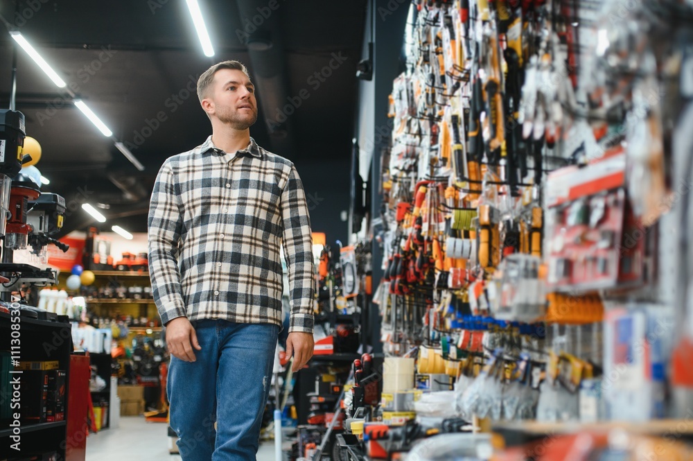 Obraz premium Portrait of mature man standing in hardware store