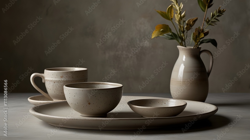 Fototapeta premium elegant ceramic dishes set with concrete background