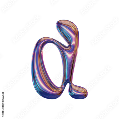 Holographic Chrome Lowercase D - Metallic Liquid 3D Alphabet