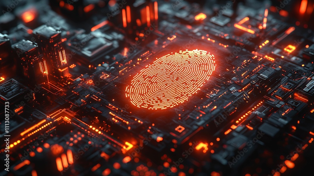 Fingerprint Scan On Futuristic Circuit Board Fingerprint Scan On Futuristic Circuit Board