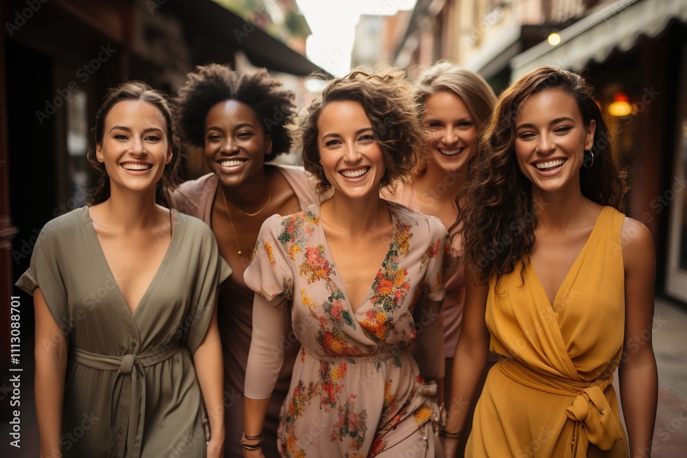 Group of women are smiling and posing for a photo