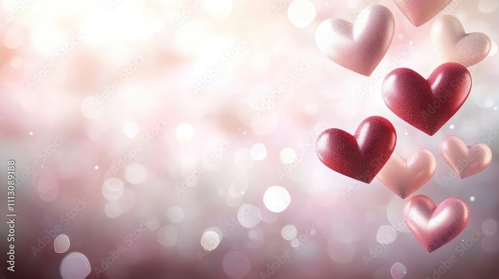 Colorful Hearts Floating Above a Blurry Soft Background of Love Colorful Hearts Floating Above a Blurry Soft Background of Love