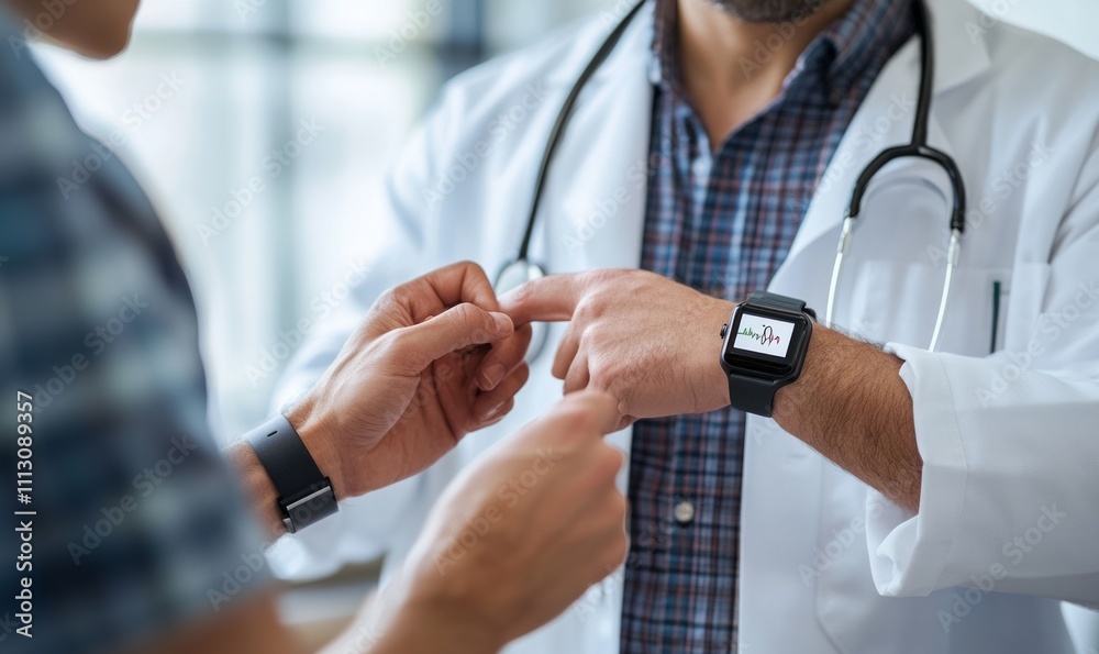 Patient wearing a smart health watch tracking fitness and heart rate data Patient wearing a smart health watch tracking fitness and heart rate data