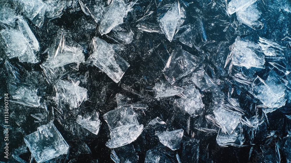 Obraz premium Ice Fragments on Dark Surface for Cooling and Refreshment Needs