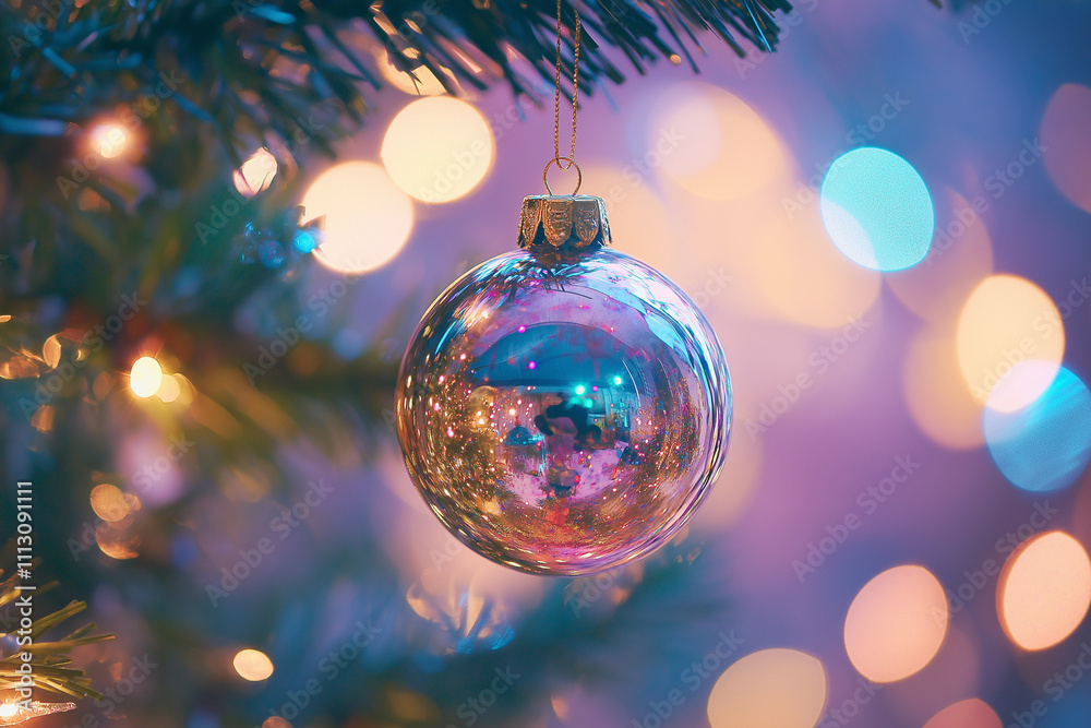 Fototapeta premium クリスマスツリーの煌びやかな装飾と冬の暖かな雰囲気