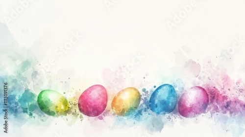 Colorful watercolor Easter eggs with vibrant pastel splashes