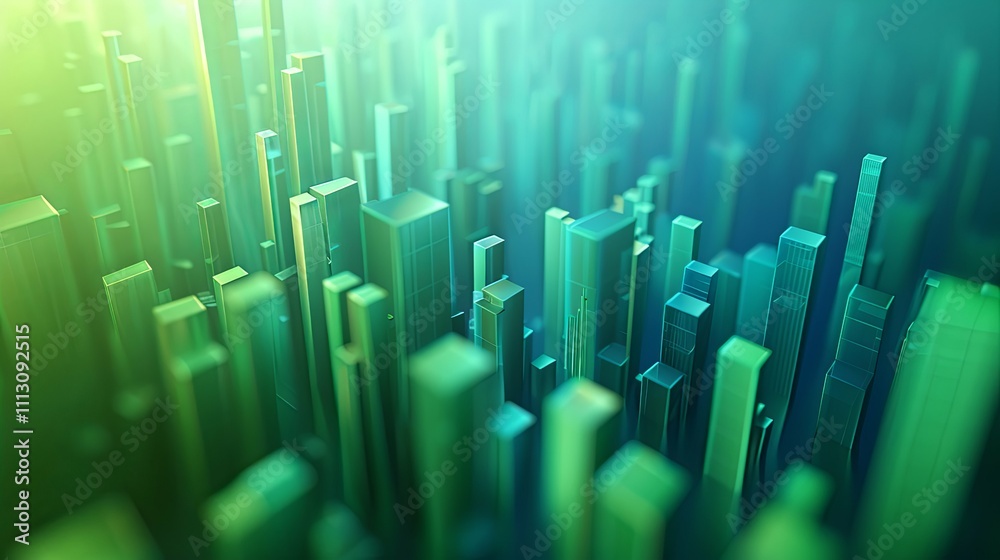 Abstract Green Cityscape: A Digital Rendering of Glass Skyscrapers Abstract Green Cityscape: A Digital Rendering of Glass Skyscrapers