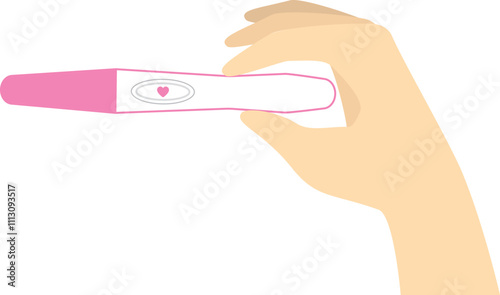Woman's hand holding positive pregnancy test icon.
