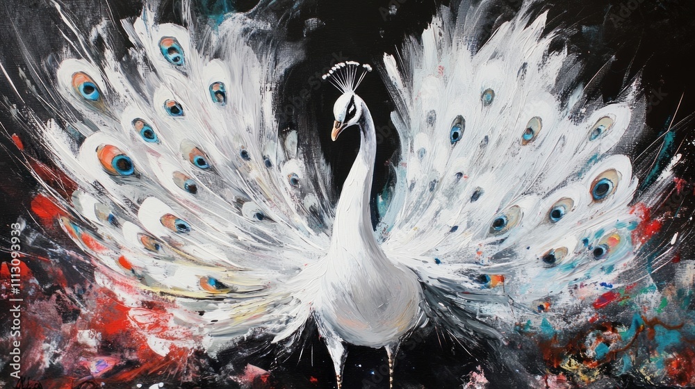 Obraz premium Majestic White Peacock: An Expressive Acrylic Painting