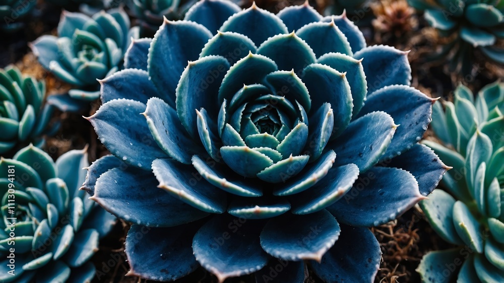 Bold blue succulent with abstract organic patterns Bold blue succulent with abstract organic patterns
