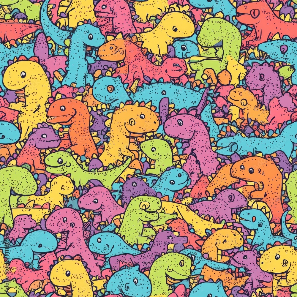 Fototapeta premium Cute Cartoon Dinosaurs Pattern for Kids