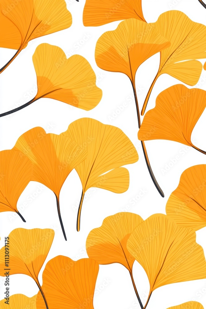 Fototapeta premium Golden Ginkgo biloba plant leaf in Fall closeup view.