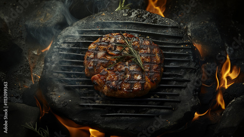 Sizzling Grilled Meat on a Rustic Stone Plate