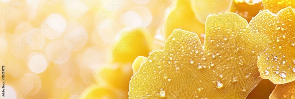 Golden Ginkgo biloba plant leaf in Fall closeup view. Golden Ginkgo biloba plant leaf in Fall closeup view.