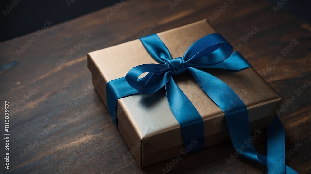Luxury gift box with blue bow for celebrations Luxury gift box with blue bow for celebrations