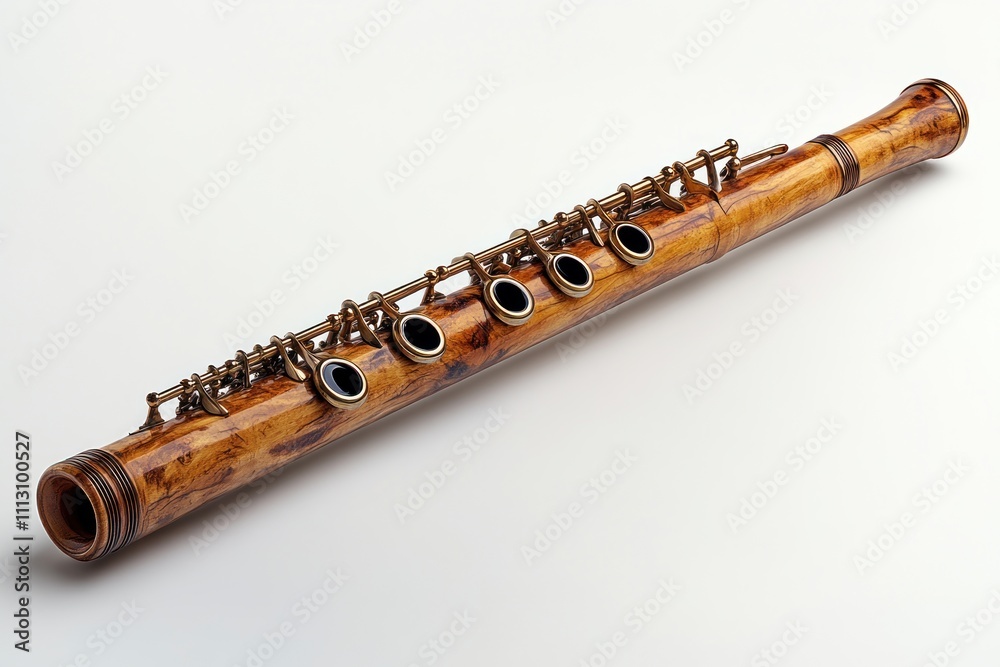 Fototapeta premium Antique wooden flute isolated on white background.