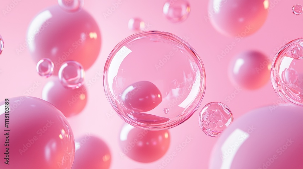 Floating pink bubbles on a soft pastel background Floating pink bubbles on a soft pastel background