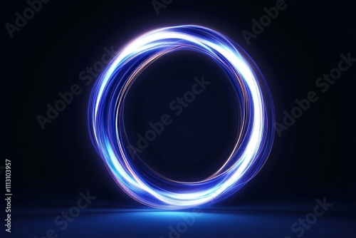 Vibrant blue light ring in motion against dark background