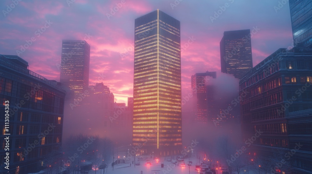 Obraz premium A towering skyscraper with a golden exterior showcases corporate success and the material rewards of financial growth.