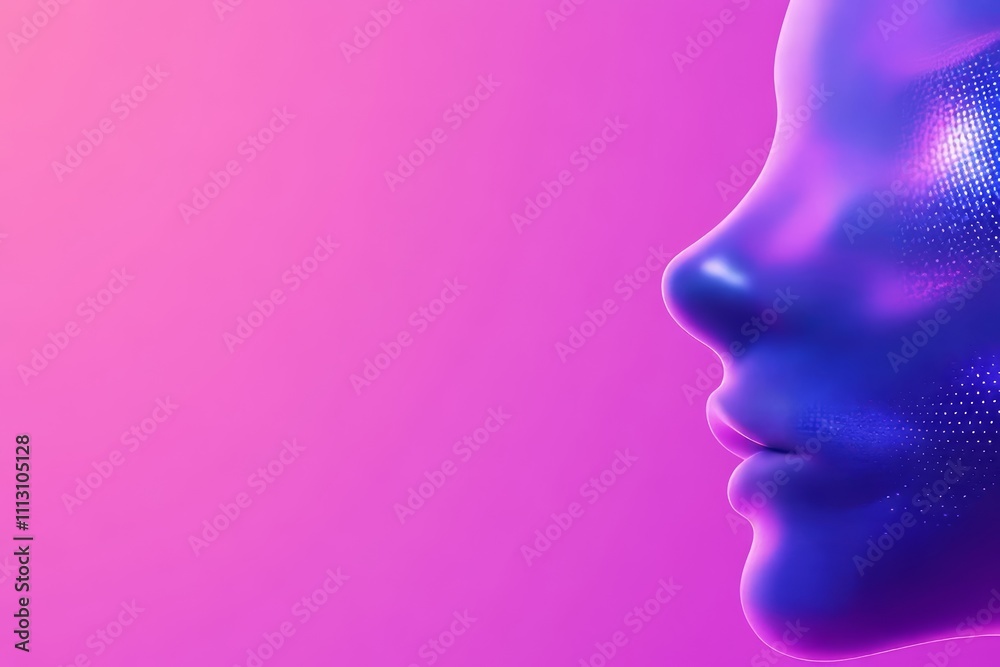 Futuristic abstract side profile in blue and purple neon light Futuristic abstract side profile in blue and purple neon light