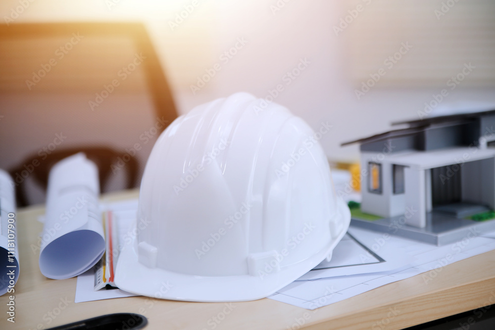 Architects, engineers, contractors working in the office with blueprints, inspection engineers Work analysis for architectural plan, construction project sketch, focus, business construction concept. Architects, engineers, contractors working in the office with blueprints, inspection engineers Work analysis for architectural plan, construction project sketch, focus, business construction concept.