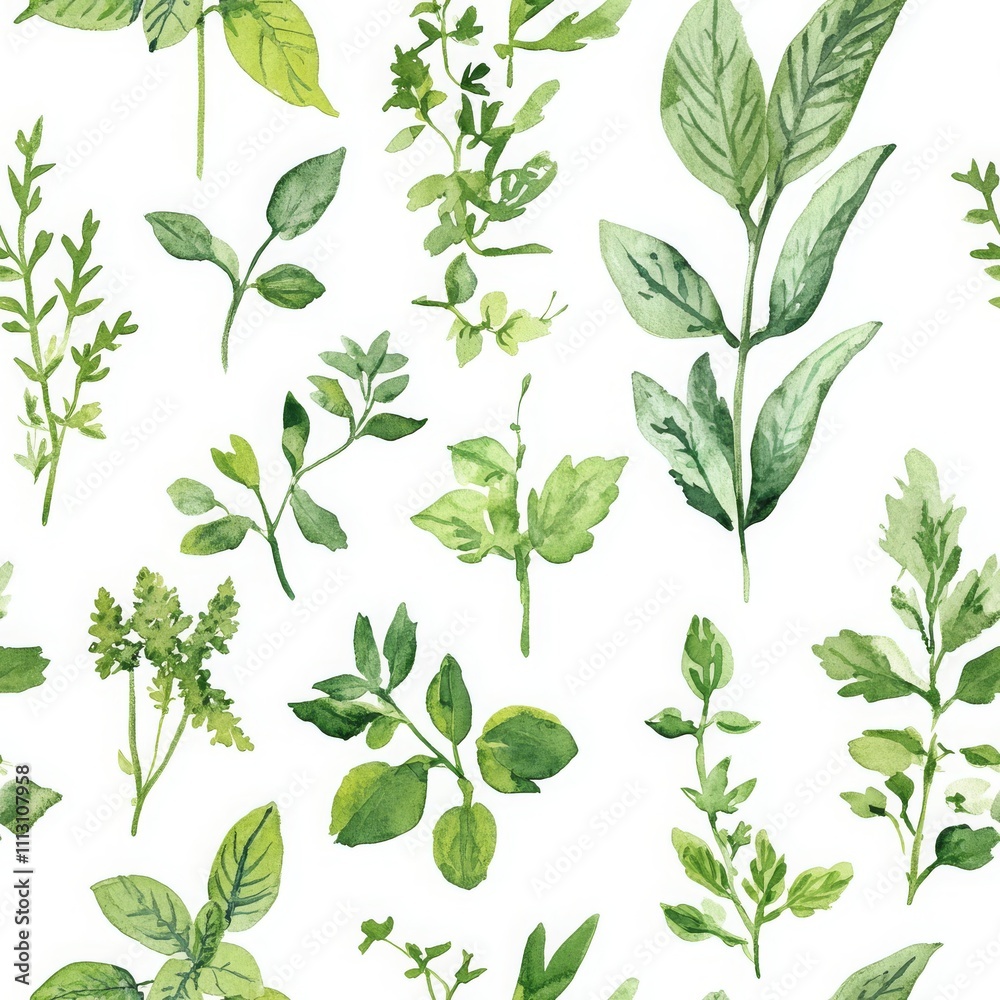 Fresh Herbs in Whimsical Watercolor Style