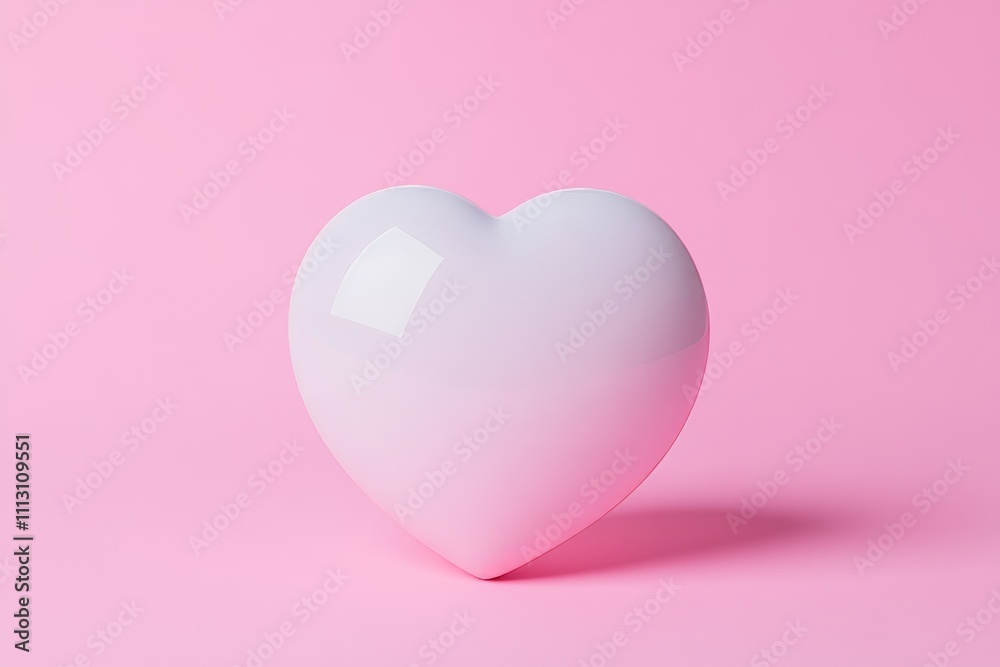 Glossy heart sculpture on pink background: symbol of love and romance Glossy heart sculpture on pink background: symbol of love and romance