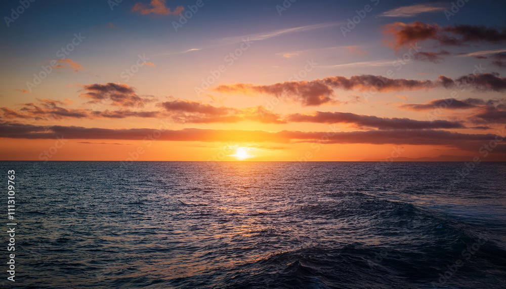 Beautiful sunset over a wide open ocean or sea Beautiful sunset over a wide open ocean or sea