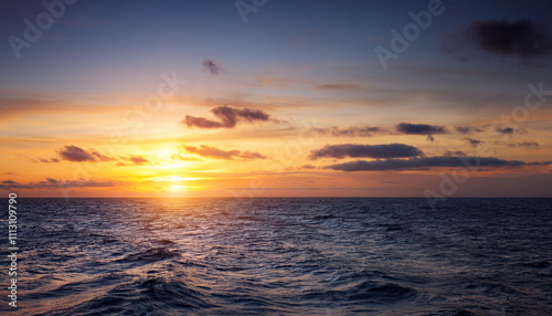 Beautiful sunset over a wide open ocean or sea