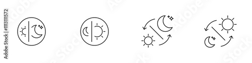 Daymode and nightmode icon set. Theme switch button. Light and dark theme. Vector illustration. photo