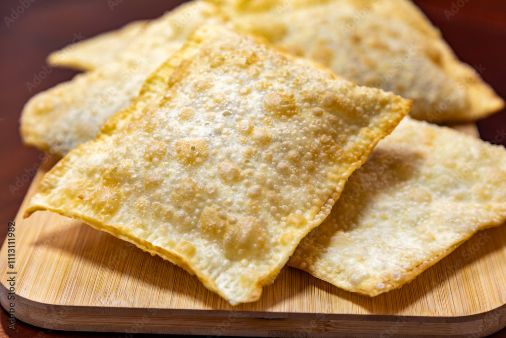 Fototapeta premium Traditional Brazilian fried pastry stuffed with ground beef. 