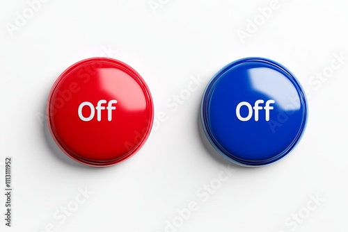 Red and blue off buttons on white background