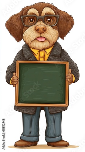 Dog Teacher Holding Blank Blackboard Ready To Teach photo