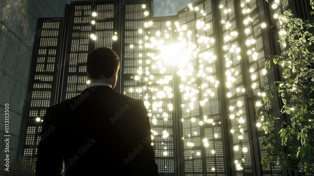 Futuristic Supervisor Observing Solar Panels Installation Futuristic Supervisor Observing Solar Panels Installation