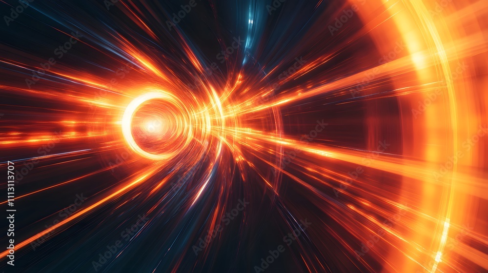 Obraz premium Abstract Orange and Blue Light Speed Tunnel