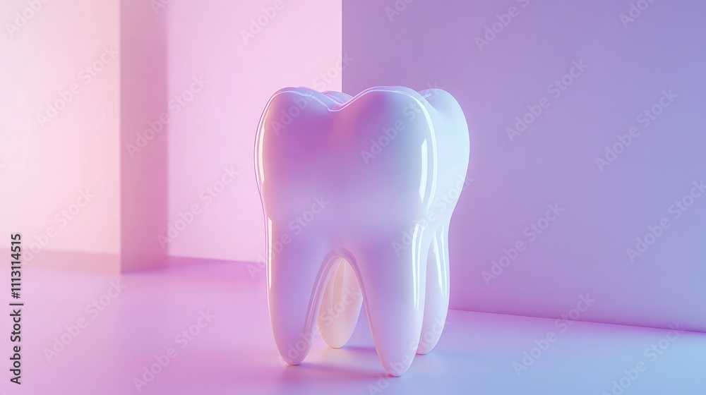 A glossy, stylized tooth sculpture in a soft-lit environment. A glossy, stylized tooth sculpture in a soft-lit environment.