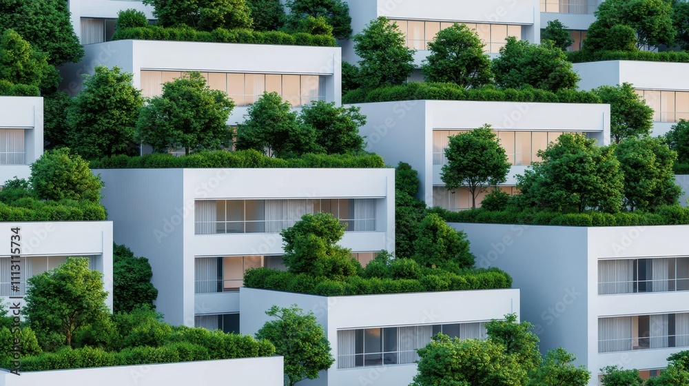 A modern architectural landscape featuring tiered white buildings adorned with lush greenery, emphasizing sustainability and contemporary design. A modern architectural landscape featuring tiered white buildings adorned with lush greenery, emphasizing sustainability and contemporary design.