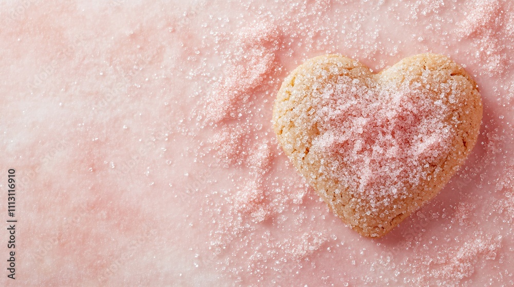 Fototapeta premium Heart-shaped sugar cookie on pink background with sprinkles for valentine's day celebration concept