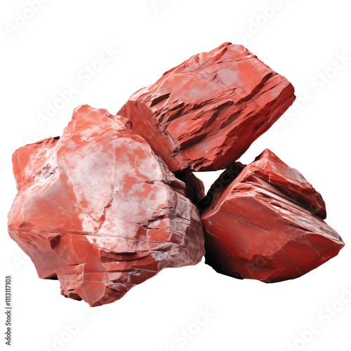 Macro shooting raw red jasper stone rock isolated on transparent background. Red Jasper, uncut and polished. photo