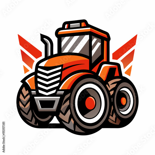 stylized tractor and farm logo, full color, suitable for farm or tractor business