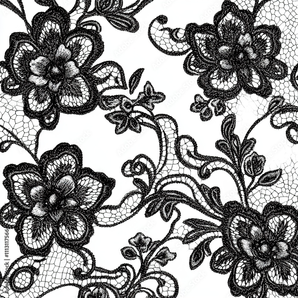 Seamless pattern of black lace flowers on white background. Seamless pattern of black lace flowers on white background.