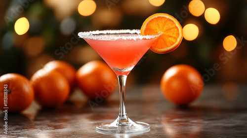 vibrant cocktail garnished with a fresh orange slice, representing a refreshing and relaxing moment, ideal for summer or tropical themes, evoking a sense of rejuvenation and pleasure