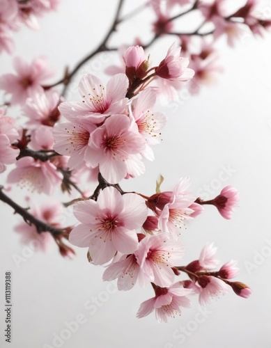 Wallpaper Mural delicate pink cherry blossoms on white background, nature, round shape, flower field Torontodigital.ca