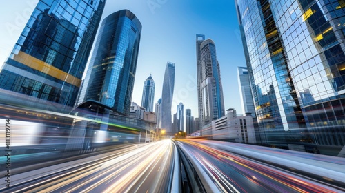 Cityscape with Skyscrapers and Traffic