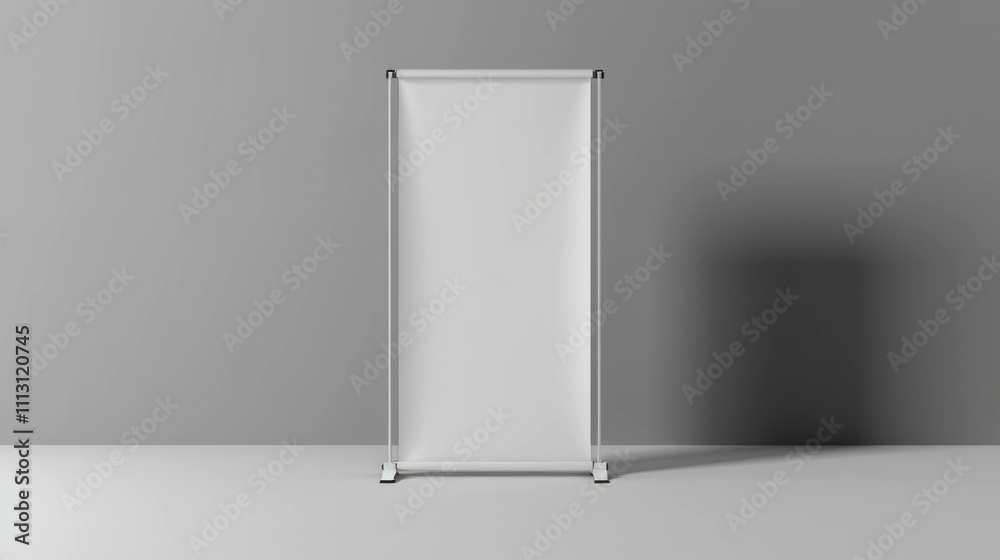 Minimalistic blank display stand in a spacious modern interior, perfect for showcasing graphics, information, or branding at events or exhibitions. Minimalistic blank display stand in a spacious modern interior, perfect for showcasing graphics, information, or branding at events or exhibitions.